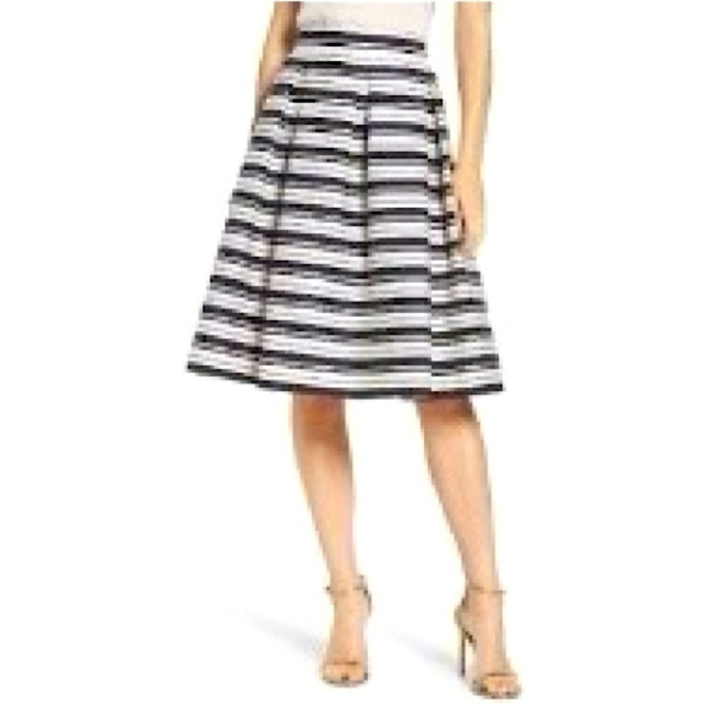 Eliza J Women's Stripe Black and White Jacquard Midi Skirt Size 8